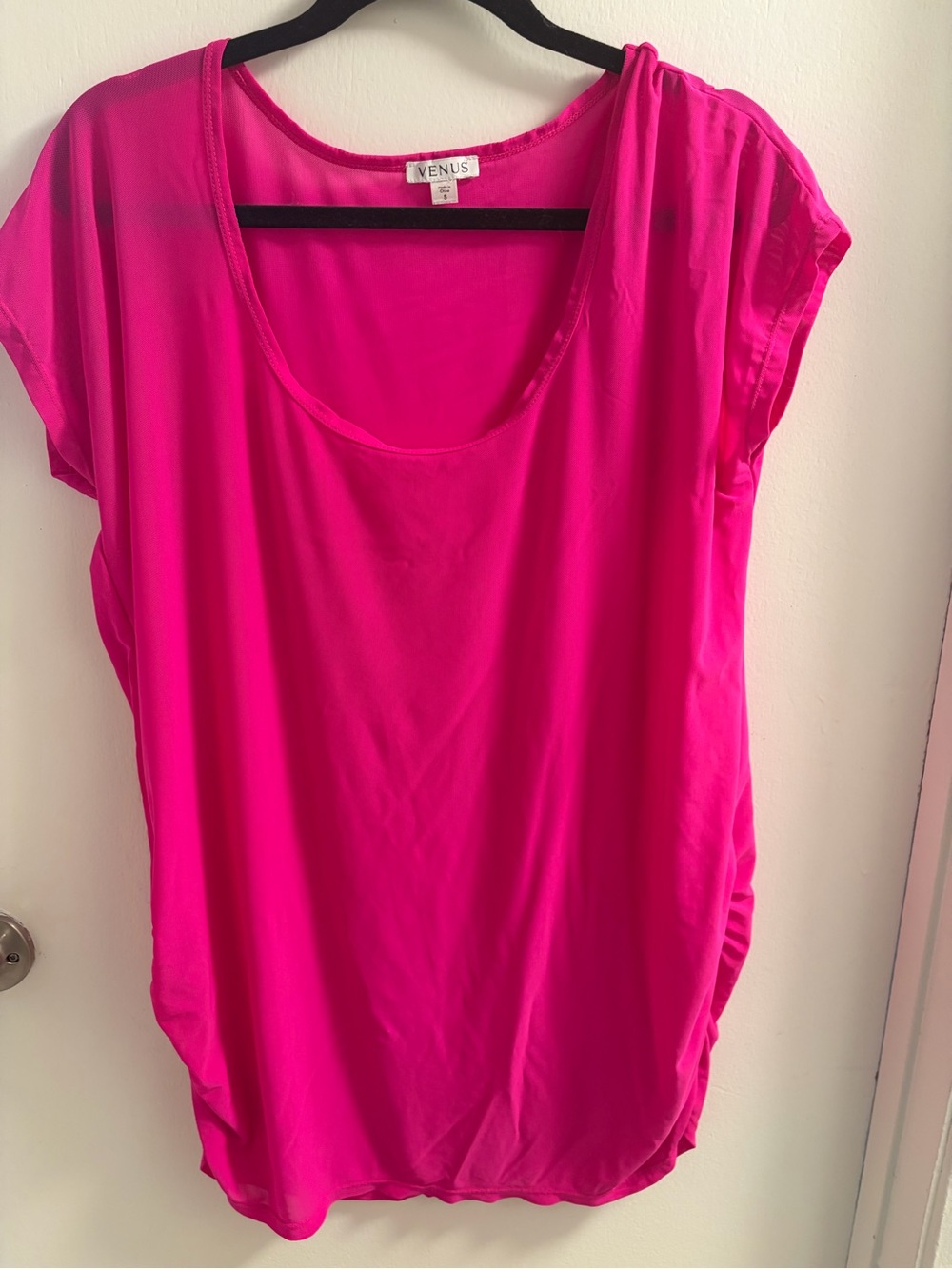 Venus Bright Hot Pink Scoop Neck Cap Sleeve Tunic Top Size S
